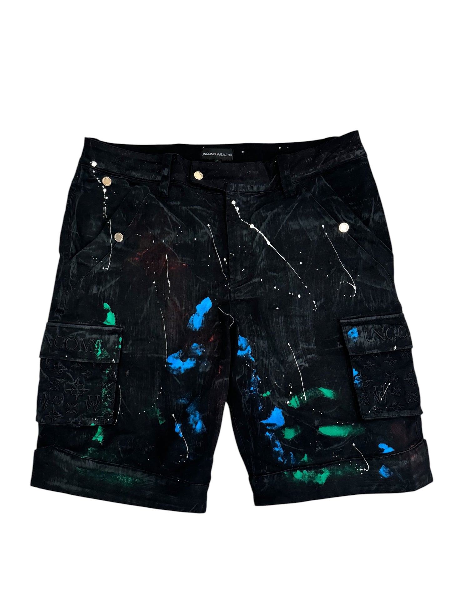 Black painted cargo shorts