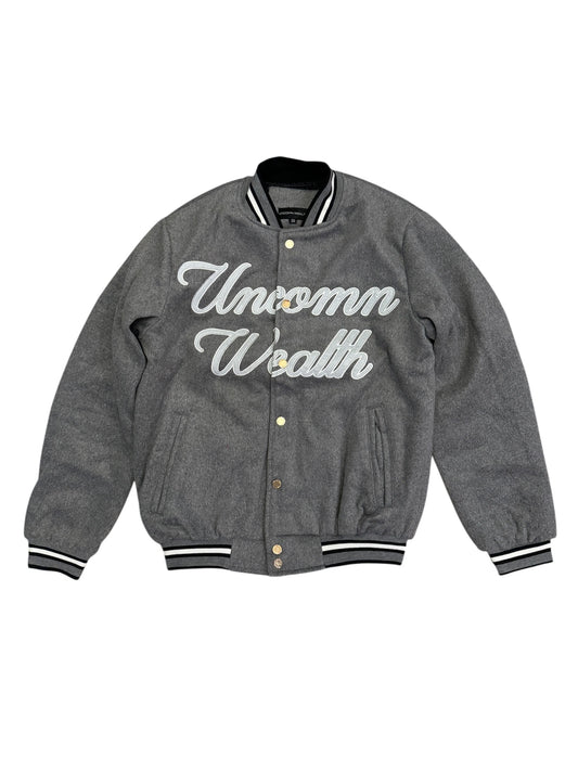 Grey Cursive Varsity Jacket