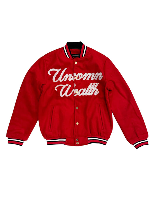 Red Cursive Varsity Jacket